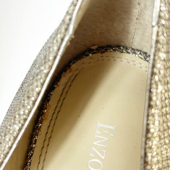 ENZO ANGIOLINI WOMENS 8M GOLD MESH SHINY OPEN TOE STILETTO PLATFORM HEELS - Picture 5 of 9